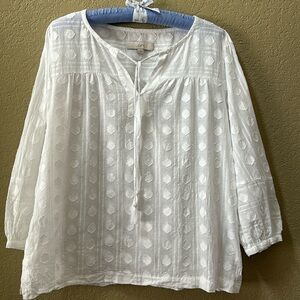 LOFT Blouse, Sz Large, Flowy White with ties, 100% Cotton, light & airy, Pretty!